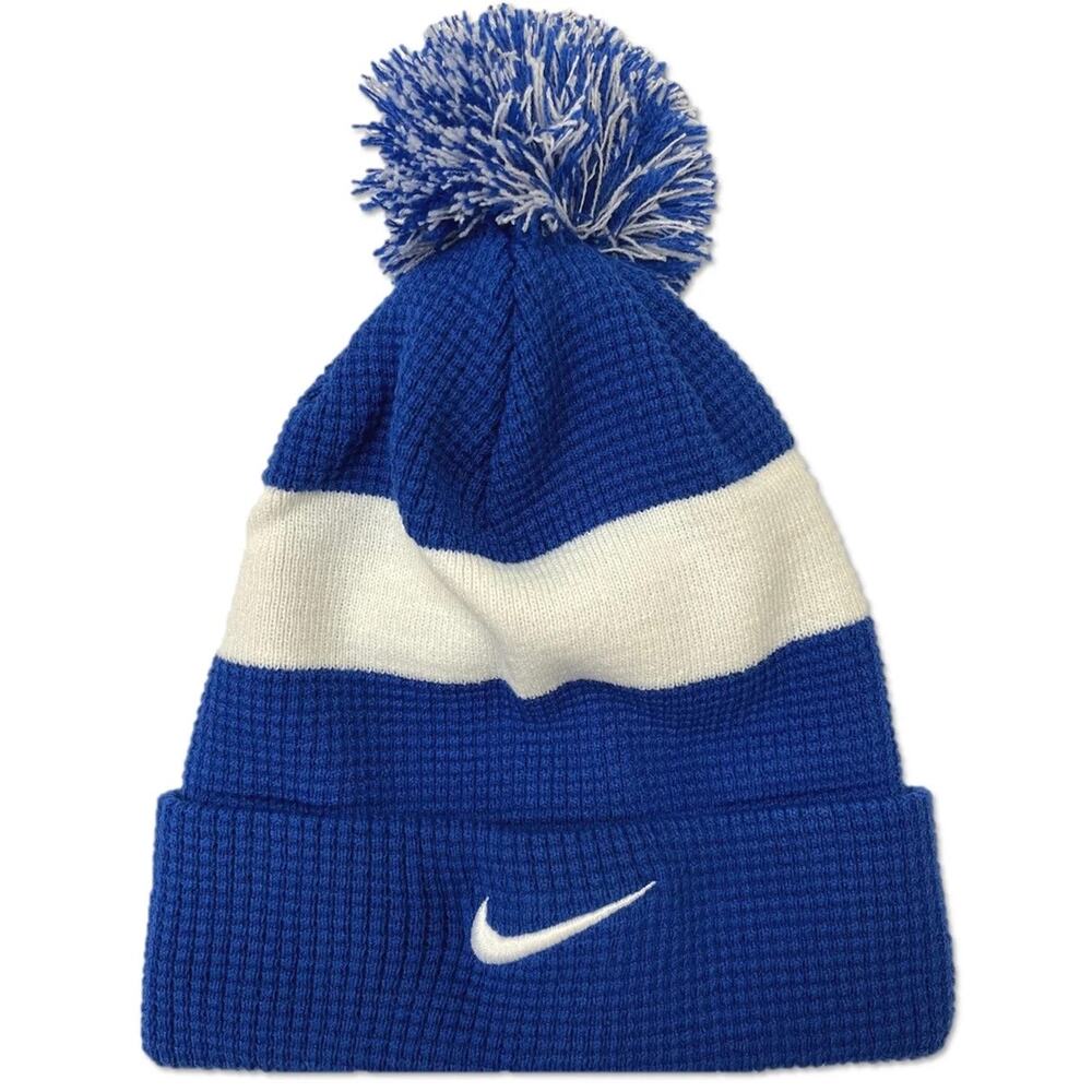 Nike Sportswear Pom Beanie Hat Royal Blue White Cuffed Knit Cap DH2412-480